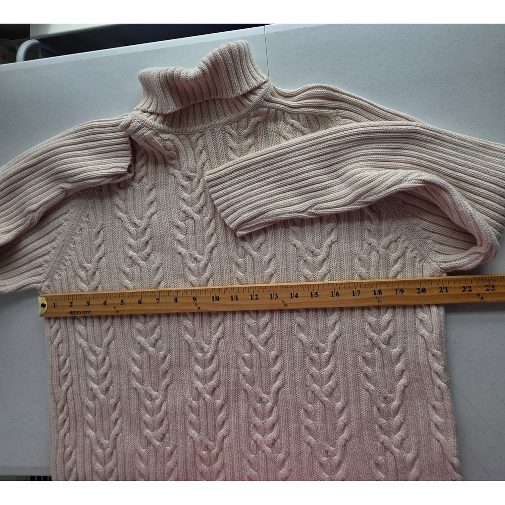 Cream Cable Knit Turtleneck Sweater 100% Cotton XL Chunky Fisherman Preppy - Picture 7 of 10